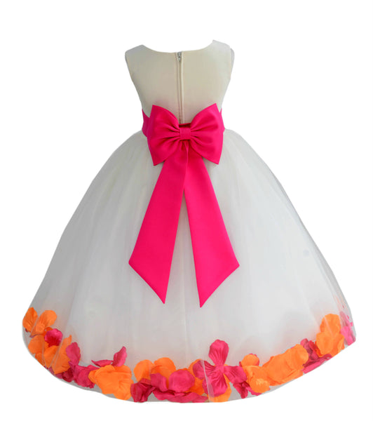 Ivory Elegant Colorful Mixed Rose Petals Bridesmaid Pageant Special Occasion Flower Girl Dress 302T(1)