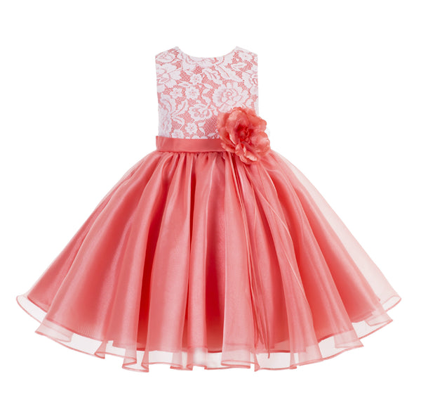Lace Organza Flower Girl Dress Elegant Formal Junior Beauty Pageant Bridesmaid Recital Dress 186F