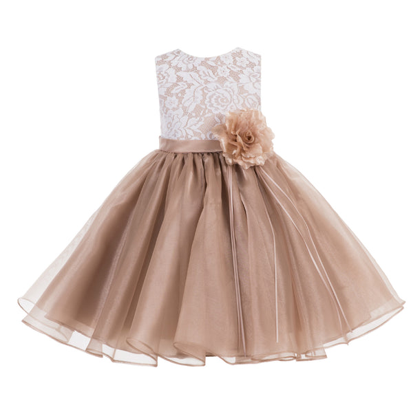Lace Organza Flower Girl Dress Elegant Formal Junior Beauty Pageant Bridesmaid Recital Dress 186F