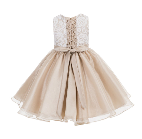 Lace Organza Flower Girl Dress Elegant Formal Junior Beauty Pageant Bridesmaid Recital Dress 186F