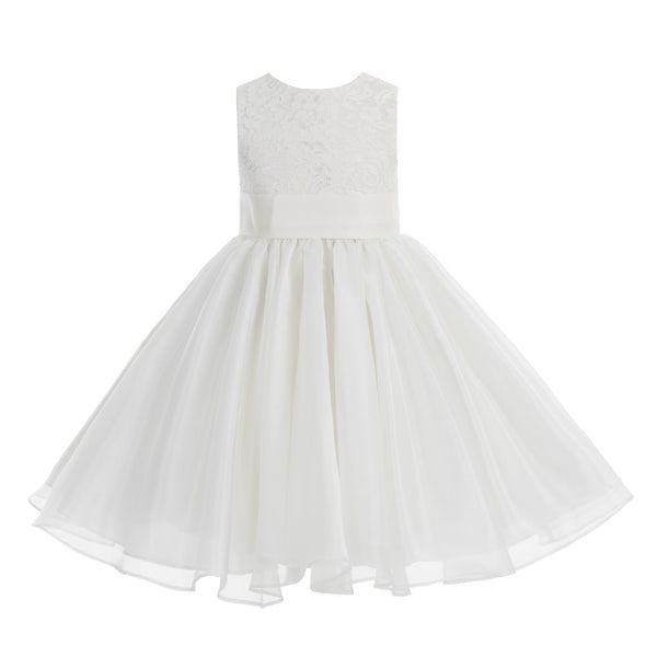 Ivory Lace Organza Flower Girl Dress Elegant Formal Junior Beauty Pageant Communion Baptism 186T(1)