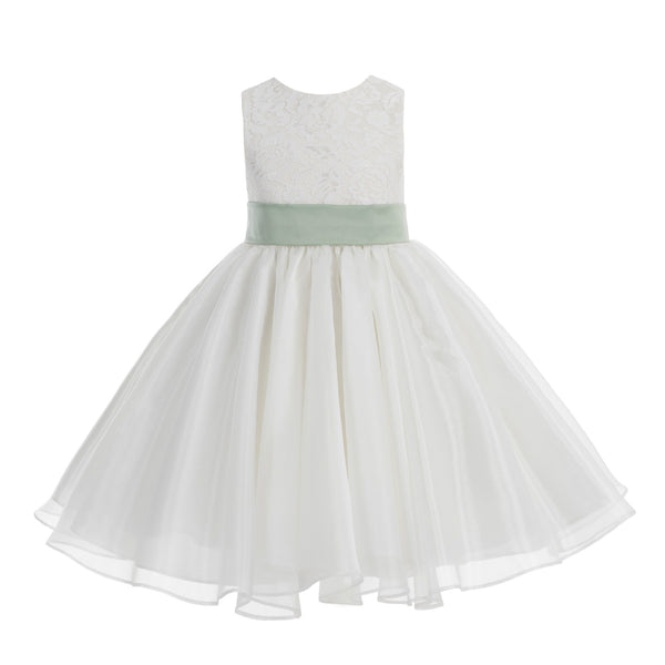 Ivory Lace Organza Flower Girl Dress Elegant Formal Junior Beauty Pageant Communion Baptism 186T(2)