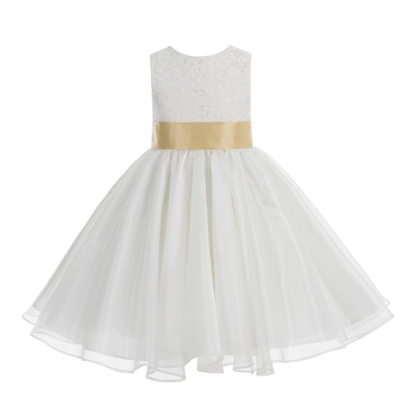 Ivory Lace Organza Flower Girl Dress Elegant Formal Junior Beauty Pageant Communion Baptism 186T(3)