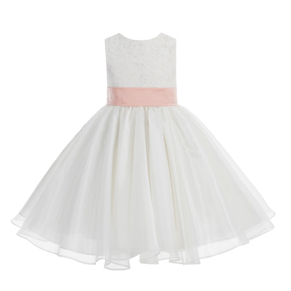Ivory Lace Organza Flower Girl Dress Elegant Formal Junior Beauty Pageant Communion Baptism 186T(2)