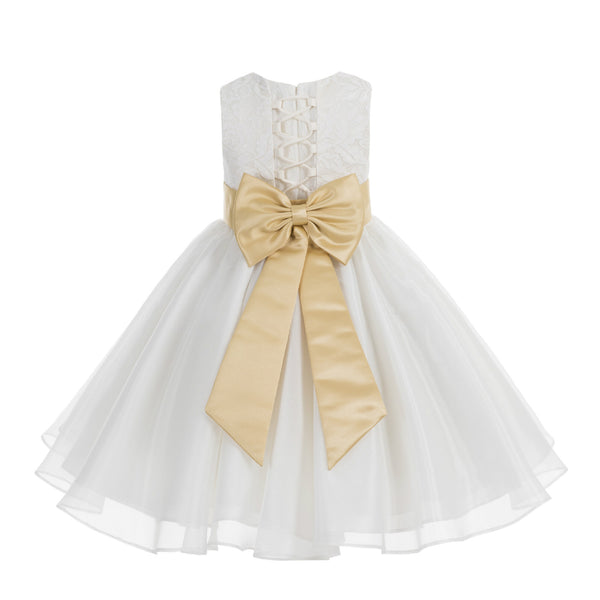 Ivory Lace Organza Flower Girl Dress Elegant Formal Junior Beauty Pageant Communion Baptism 186T(3)