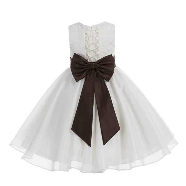 Ivory Lace Organza Flower Girl Dress Elegant Formal Junior Beauty Pageant Communion Baptism 186T(1)