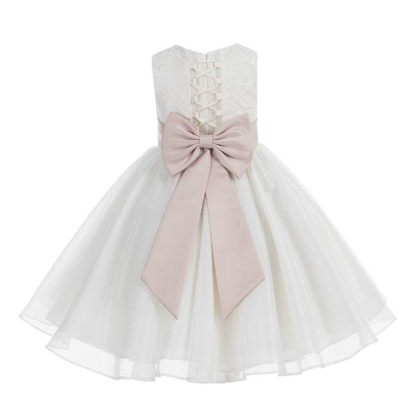 Ivory Lace Organza Flower Girl Dress Elegant Formal Junior Beauty Pageant Communion Baptism 186T(1)