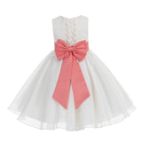 Ivory Lace Organza Flower Girl Dress Elegant Formal Junior Beauty Pageant Communion Baptism 186T(3)