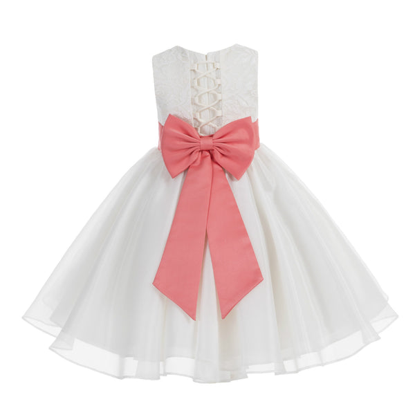 Ivory Lace Organza Flower Girl Dress Elegant Formal Junior Beauty Pageant Communion Baptism 186T(3)