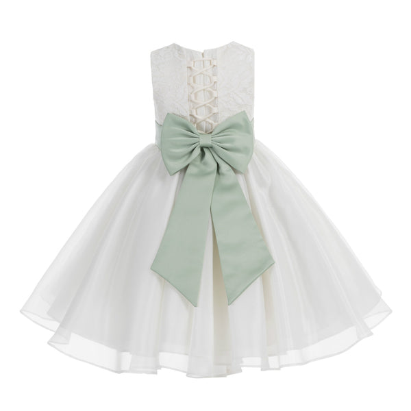 Ivory Lace Organza Flower Girl Dress Elegant Formal Junior Beauty Pageant Communion Baptism 186T(2)