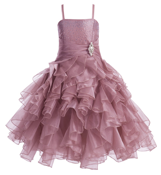 Elegant Rhinestone Organza Pleated Ruffled Beauty Pageant Special Occasion Flower Girl Dress 164S(2)