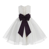 Ivory Lace Organza Flower Girl Dress Elegant Formal Junior Beauty Pageant Communion Baptism 186T(3)