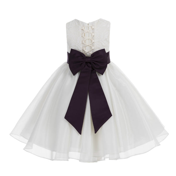 Ivory Lace Organza Flower Girl Dress Elegant Formal Junior Beauty Pageant Communion Baptism 186T(3)