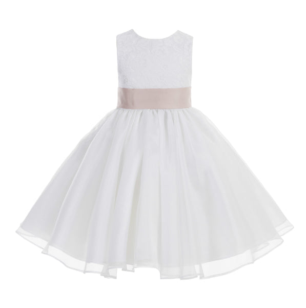 White Lace Organza Flower Girl Dress Elegant Formal Junior Beauty Pageant Communion Baptism 186T(1)