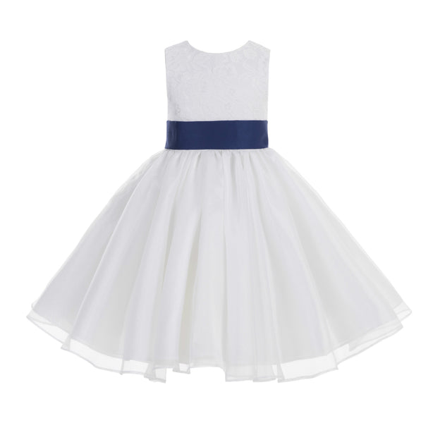 White Lace Organza Flower Girl Dress Elegant Formal Junior Beauty Pageant Communion Baptism 186T(3)