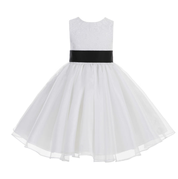 White Lace Organza Flower Girl Dress Elegant Formal Junior Beauty Pageant Communion Baptism 186T(1)