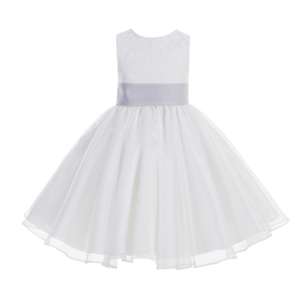 White Lace Organza Flower Girl Dress Elegant Formal Junior Beauty Pageant Communion Baptism 186T(2)