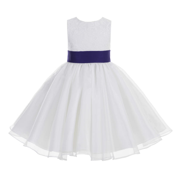 White Lace Organza Flower Girl Dress Elegant Formal Junior Beauty Pageant Communion Baptism 186T(2)