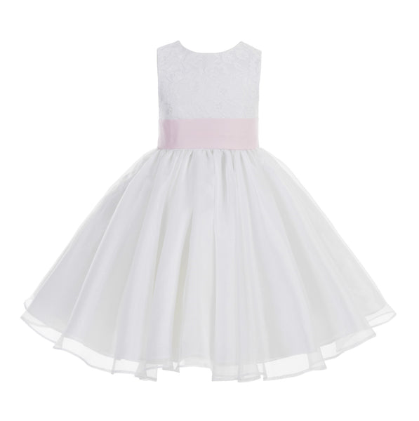 White Lace Organza Flower Girl Dress Elegant Formal Junior Beauty Pageant Communion Baptism 186T(1)