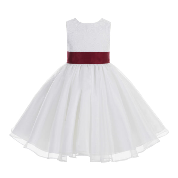 White Lace Organza Flower Girl Dress Elegant Formal Junior Beauty Pageant Communion Baptism 186T(2)