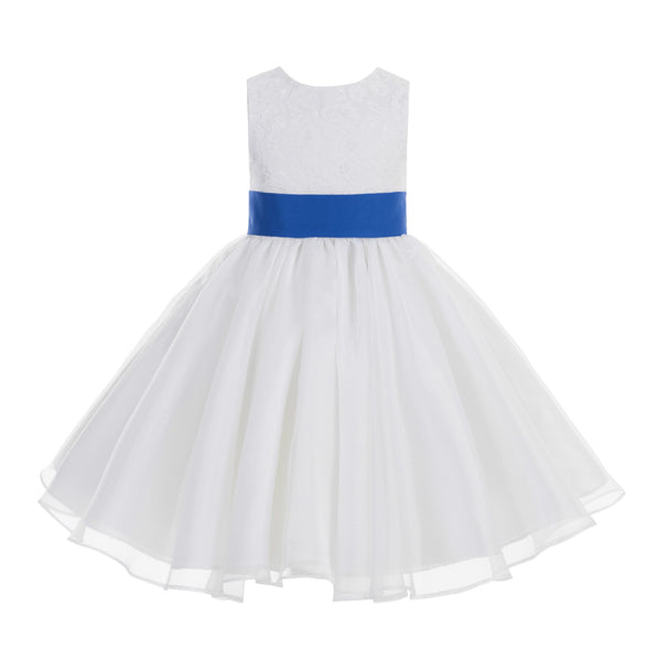 White Lace Organza Flower Girl Dress Elegant Formal Junior Beauty Pageant Communion Baptism 186T(1)