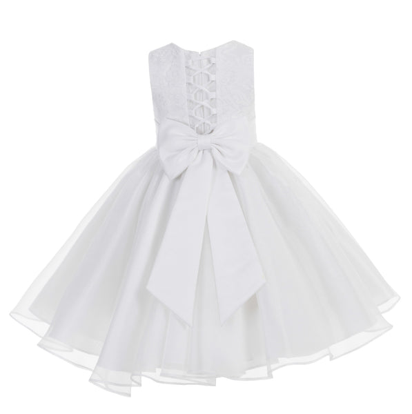 White Lace Organza Flower Girl Dress Elegant Formal Junior Beauty Pageant Communion Baptism 186T(1)