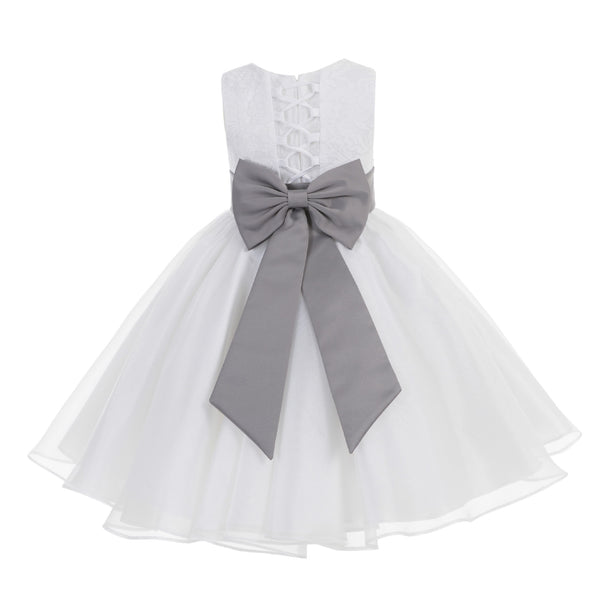 White Lace Organza Flower Girl Dress Elegant Formal Junior Beauty Pageant Communion Baptism 186T(1)