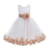 White Tulle Floral Rose Petals Princess Wedding Pageant Recital Birthday Flower Girl Dress 007(3)