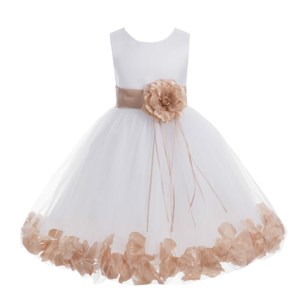 White Tulle Floral Rose Petals Princess Wedding Pageant Recital Birthday Flower Girl Dress 007(3)