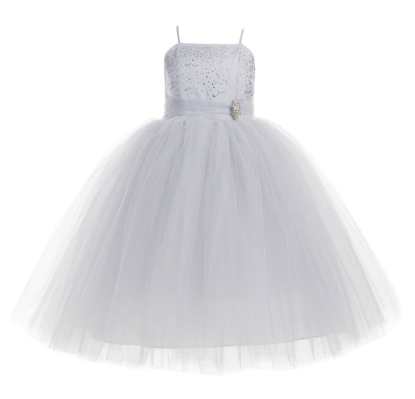 Tulle Rhinestone Flower Girl Dress Junior Ballroom Gown Beauty Pageant Easter Birthday Dress 189
