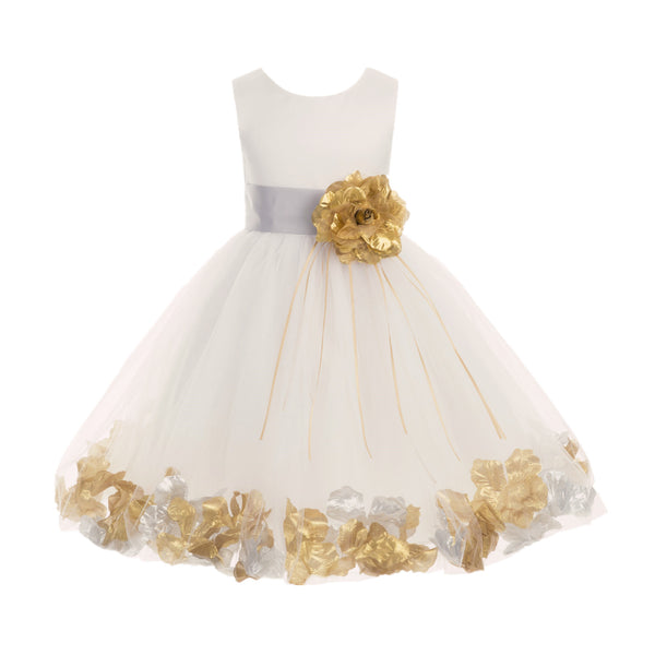 Ivory Tulle Floral Rose Petals Princess Wedding Pageant Recital Birthday Flower Girl Dress 007(3)