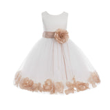 Ivory Tulle Floral Rose Petals Princess Wedding Pageant Recital Birthday Flower Girl Dress 007(3)