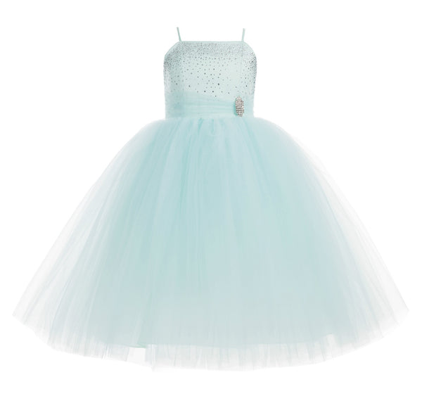 Tulle Rhinestone Flower Girl Dress Junior Ballroom Gown Beauty Pageant Easter Birthday Dress 189