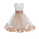 Ivory Tulle Floral Rose Petals Princess Wedding Pageant Recital Birthday Flower Girl Dress 007(3)