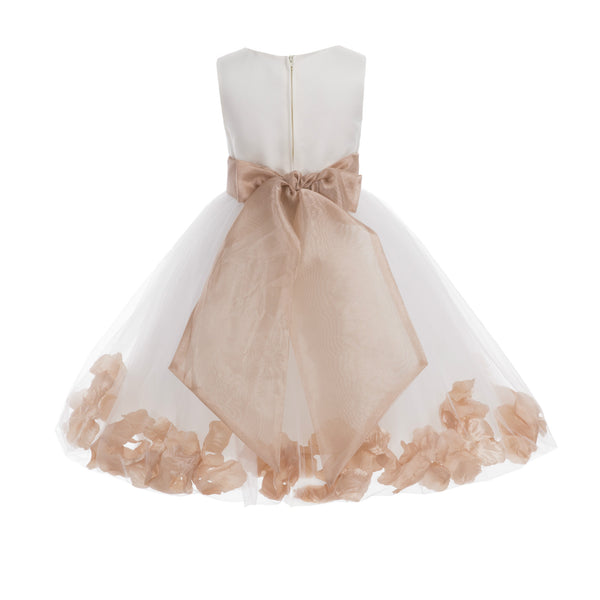 Ivory Tulle Floral Rose Petals Princess Wedding Pageant Recital Birthday Flower Girl Dress 007(3)