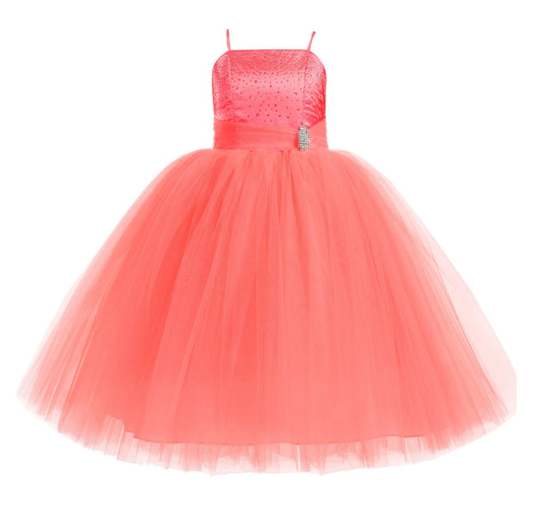 Tulle Rhinestone Flower Girl Dress Junior Ballroom Gown Beauty Pageant Easter Birthday Dress 189