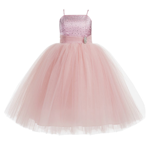 Tulle Rhinestone Flower Girl Dress Junior Ballroom Gown Beauty Pageant Easter Birthday Dress 189