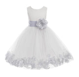 Ivory Tulle Floral Rose Petals Princess Wedding Pageant Recital Birthday Flower Girl Dress 007(2)