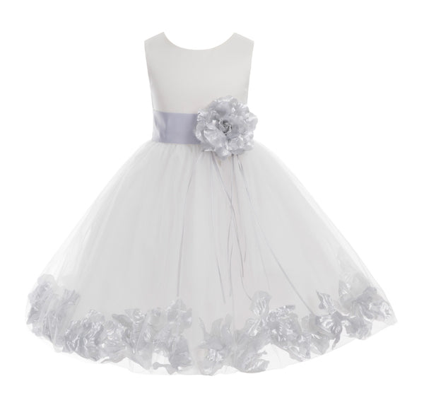 Ivory Tulle Floral Rose Petals Princess Wedding Pageant Recital Birthday Flower Girl Dress 007(2)