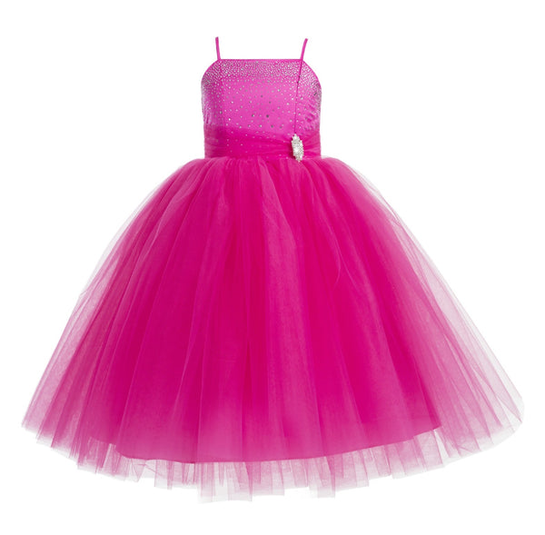 Tulle Rhinestone Flower Girl Dress Junior Ballroom Gown Beauty Pageant Easter Birthday Dress 189