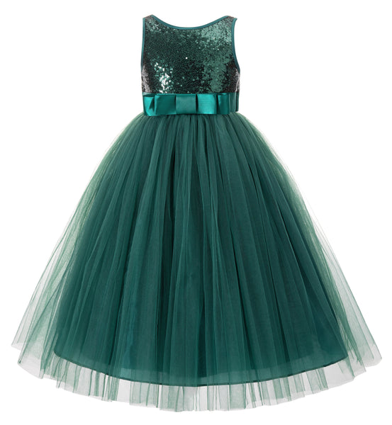 Sequin V-Back Flower Girl Dress Special Occasions Wedding Reception Communion Baptism Pageant LG1