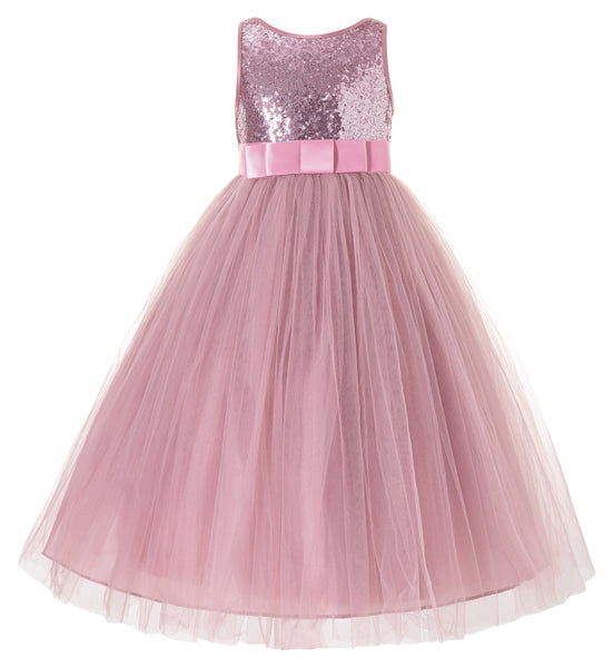 Sequin V-Back Flower Girl Dress Special Occasions Wedding Reception Communion Baptism Pageant LG1