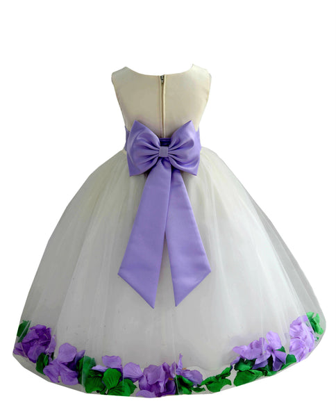Ivory Elegant Colorful Mixed Rose Petals Bridesmaid Pageant Special Occasion Flower Girl Dress 302T(1)