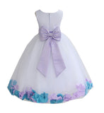 White Elegant Colorful Mixed Rose Petals Bridesmaid Pageant Special Occasion Flower Girl Dress 302T(1)
