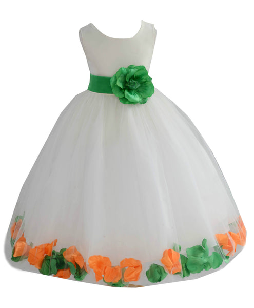 Ivory Elegant Colorful Mixed Rose Petals Bridesmaid Pageant Special Occasion Flower Girl Dress 302T(1)