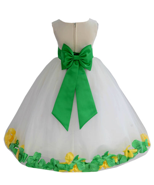 Ivory Elegant Colorful Mixed Rose Petals Bridesmaid Pageant Special Occasion Flower Girl Dress 302T(1)