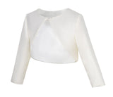 Long Sleeves Satin Bolero Jacket Flower Dress Cover Up Pageant Shrug Ceremony Wedding Reception