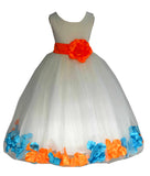Ivory Elegant Colorful Mixed Rose Petals Bridesmaid Pageant Special Occasion Flower Girl Dress 302T(2)