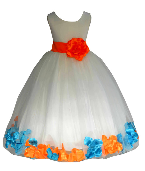 Ivory Elegant Colorful Mixed Rose Petals Bridesmaid Pageant Special Occasion Flower Girl Dress 302T(2)