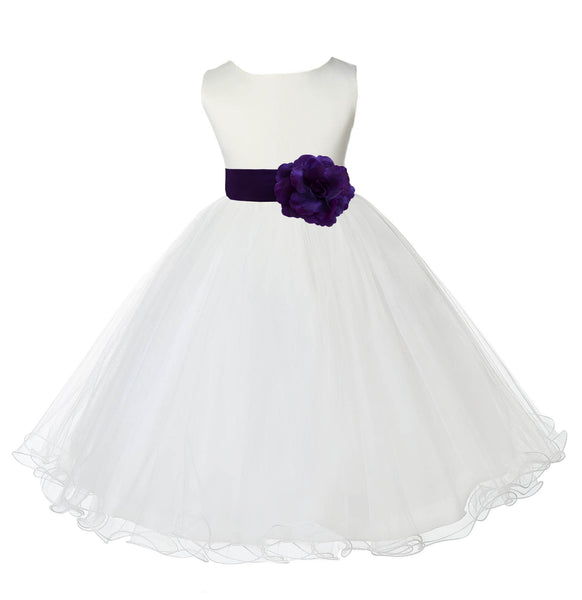 Ivory Formal Wedding Pageant Special Occasions Rattail Edge Tulle Flower Girl Dress 829S(1)